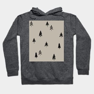 Woodland Trees, Black on Taupe Hoodie